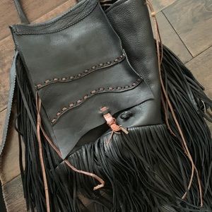 Pamela V Leather Fringe Backpack - Black